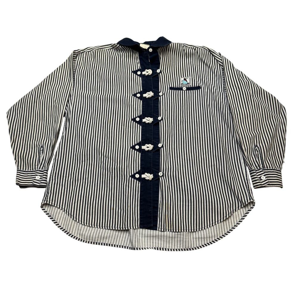 Vintage D.D. Diner Striped Button Up Shirt Men's Medium 80s 90s
